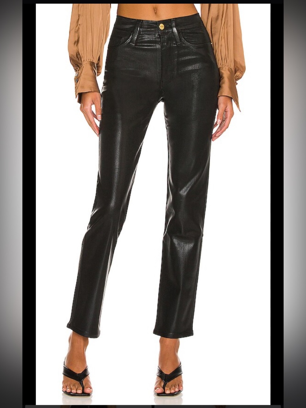 FRAME Le Sylvia slender straight coated noir; shiny, faux leather